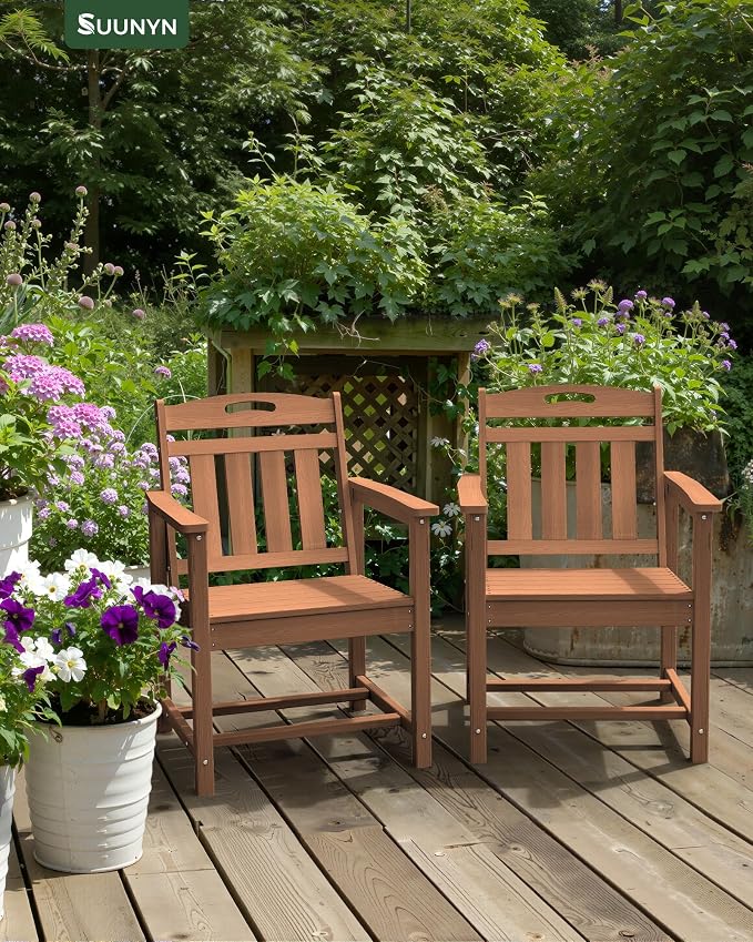 Outdoor Patio Dining, All-Weather HDPE Chair Fade-Resistant, and Low Maintenance for Backyard, Garden, or Patio, Teak