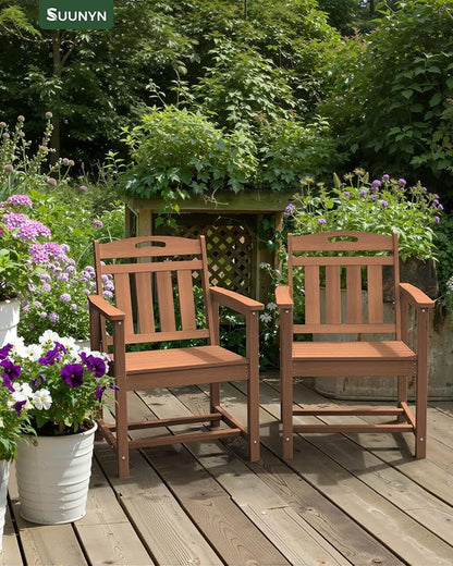 Outdoor Patio Dining, All-Weather HDPE Chair Fade-Resistant, and Low Maintenance for Backyard, Garden, or Patio, Teak