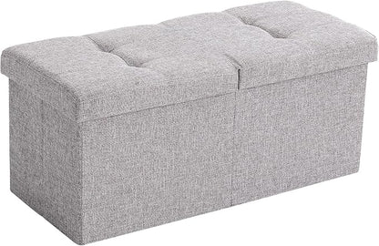 Storage Ottoman Bench Foldable Seat Footrest End of Bed Ottoman with Flipping Lid for Living Room, 75L, 30 inches Linen Fabric Grey