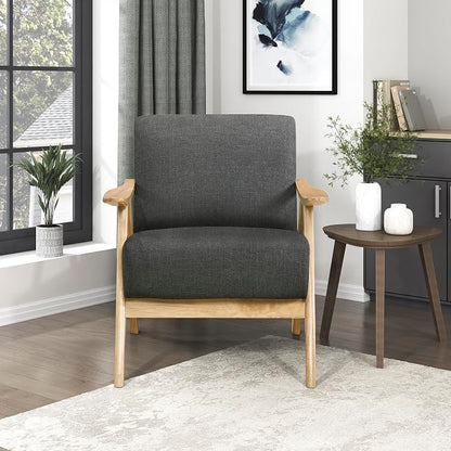 Lexicon Mid Century Modern Accent Chair with Solid Wood Frame in Natural Finish, Textured Fabric Living Room Lounge Arm Chair, Thick and Comfy Innerspring Seat Cushion, Linen-Look Fabric, Dark Gray