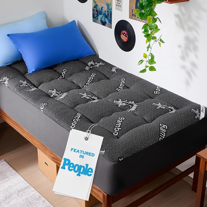 BEDLORE Twin XL Mattress Topper Viscose Derived from Bamboo, Thick Pillow Top Mattress Pad with Deep Pockets for 6-15 inches Mattress, Soft Mattress Topper College Dorm Size for Back Pain(Dark Gray)