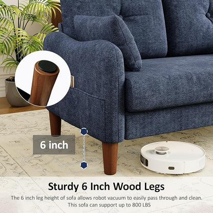 Vipbear 48" Loveseat Sofa,Modern Small Couches for Small Spaces,Blue Chenille Love Seat Couch for Living Room,Bedroom,Apartment,Office,Deep Seat,Throw Pillow,Side Pockets,Curved Armrest