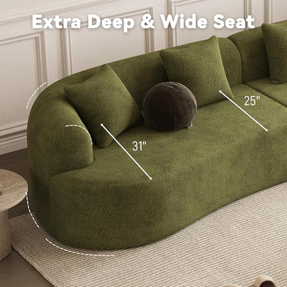131" Curved Modular Sectional Sofa for Living Room, Modern Chenille Oversized Cloud Couch Sofa, Luxury Plush Extra Deep 4-Seater Boucle Couch for Apartment‌‌, No Assembly Required, Green
