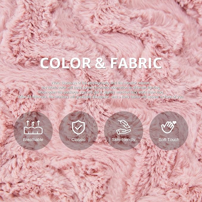 Hobestluk Adults Bean Bag Chair Faux Fur BeanBag Couch for Living Room | Pink Chevron,Ergonomic Design,Memory Foam,UltraSoft,Anti-slip Bottom,No Assembly Required,Decorative Style for Living Room
