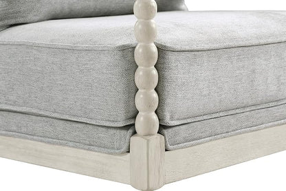 OSP Home Furnishings Kaylee Spindle Accent Chair with Antique White Wood Frame, Smoke Grey Fabric