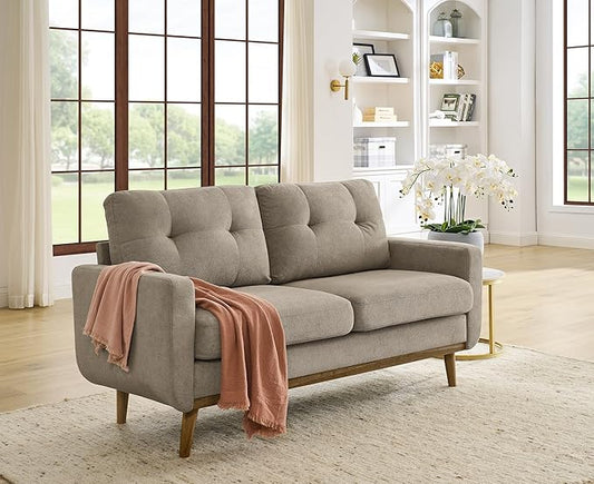 Ball & Cast 67.7" Loveseat Sofa,Mid Century Modern Love Seat Couches for Living Room,Button Tufted Upholstered Small Couch with Solid Wood Legs for Bedroom,Apartment,Office,Easy Assembly,Camel