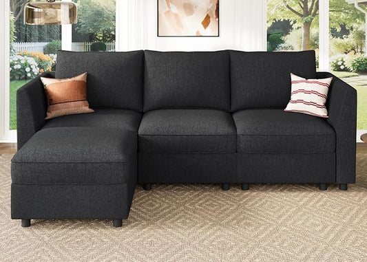HONBAY Modular Sectional Sofa with Storage L Shaped Sectional Sofa, Convertible Couches for Living Room - Linen Grey