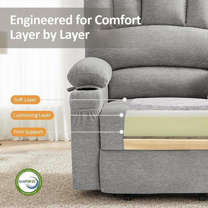 MCombo Large Power Lift Recliner Chair for Elderly, Lift Chair with Heat and Massage, 3 Positions, USB Charge Ports, Cup Holders, Fabric 7099 (Large, Grey)