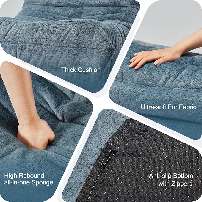 Hobestluk Adults Bean Bag Chair Faux Fur BeanBag Couch for Living Room | Bluegrey Plush,Ergonomic Design,Memory Foam,UltraSoft,Anti-slip Bottom,No Assembly Required,Decorative Style for Living Room