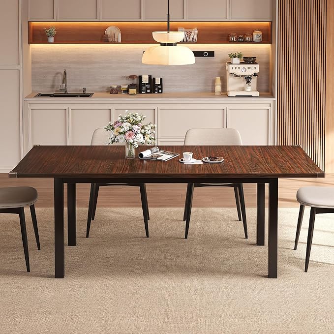 Einhomn Modern Extendable Dining Table for 4-6, 63" Farmhouse Kitchen Table, Rectangular Dining Room Tables for Dining, Kitchen, Office, Living Room, Wooden Tables, Space Saving (Espresso)