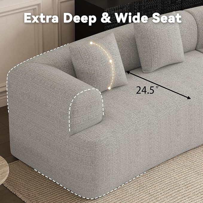 147" Oversized Sectional Sofa for Living Room, Large Modern Chenille Curved Cloud Couch, Luxury Plush 6-Seater Extra Deep Seat Boucle Boneless Couch, No Assembly Required, Beige White