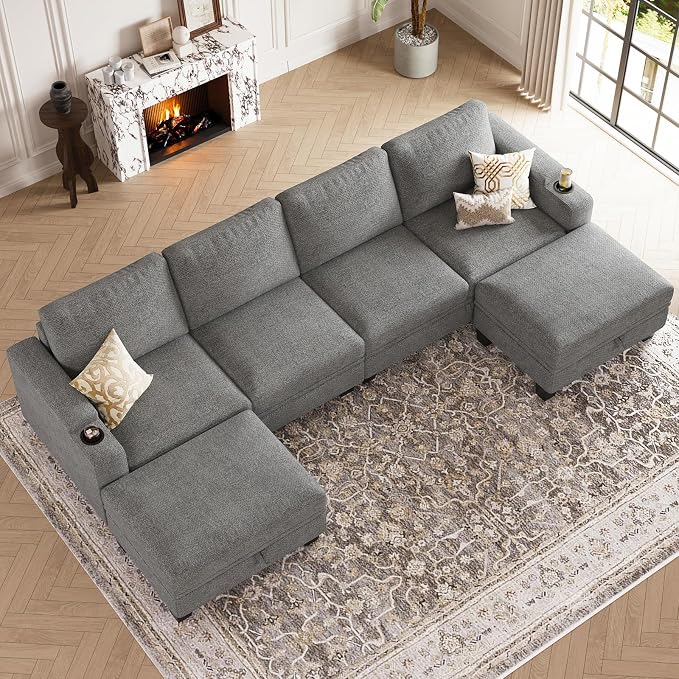 Belffin Modular Sectional Sofa Convertible U Shaped Couch with Storage Sectional Couches with Chaise for Living Room Light Grey