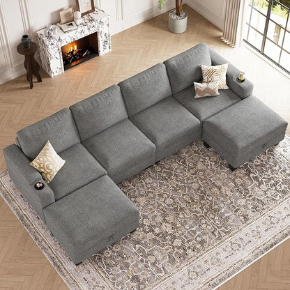 Belffin Modular Sectional Sofa Convertible U Shaped Couch with Storage Sectional Couches with Chaise for Living Room Light Grey