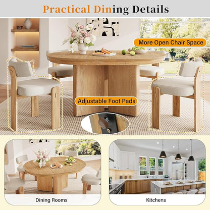 LUMISOL Round Dining Table for 4-6 People, Farmhouse Kitchen Table with Pedestal Base and Adjustable Foot Pads, Oval Extendable Dining Table for Dining Room, Kitchen, Small Space, Natural
