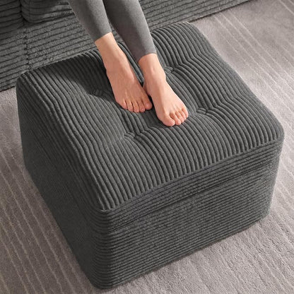 23.6in Pouf Ottoman, Corduroy Ottoman Foot Rest with Dual‑Layer Support, Large Plush Pouf with Soft Chunk‑Foam Top & Firm Foam Base, Floor Foot Stool for Living Room, Dark Grey