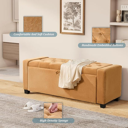 Royal Windsor Ottoman with Storage,Tufted Storage Bench with Safety Hinge,Holds up to 350 lb,Upholstered Bench with Seating for Bedroom, Living Room,Entryway,Ginger