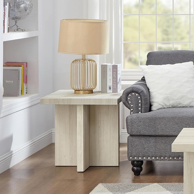 Roundhill Furniture Mchome Square End Table, Nightstand, White Finish
