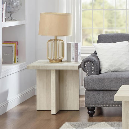 Roundhill Furniture Mchome Square End Table, Nightstand, White Finish