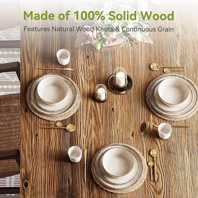 Little Tree Solid Wood Dining Table for 4-6, 63-Inch Farmhouse Kitchen Table, Wood Rectangular Dinner Tables for Kitchen & Dining Room, mesas de comedor