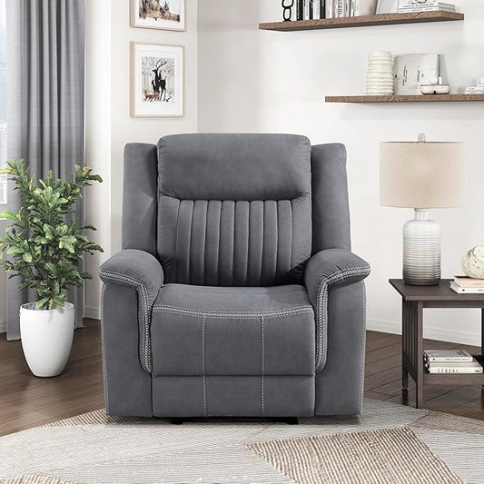 Lexicon Manual Recliner Chair, Polished Microfiber Reclining Sofa Chair, Home Theater Seating, Wall Hugger Manual Recliner for Living Room/Office/Apartment, Gray