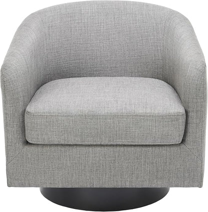 360° Swivel Accent Chair, Fabric Barrel Club Chair Upholstered Armchair for Living Room, Round Arm Chair Bedroom Single Sofa Reading Seat - Flax Gray