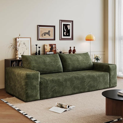 JINGLING 71" Small Couches for Small Spaces, Memory Foam Loveseat Corduroy Couch in a Box, Compressed Boneless Sofa for Living Room Bedroom, Apartment Furniture, No Assembly Required, Green