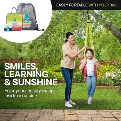Indoor Sensory Swing for Kids or Outdoor – Holds 300lbs, Double-Layer, & 360° Swivel, Calming Compression Therapy Swing Hammock for Kids & Adults with All Hardware – Sensory-Motor Toys & Gifts