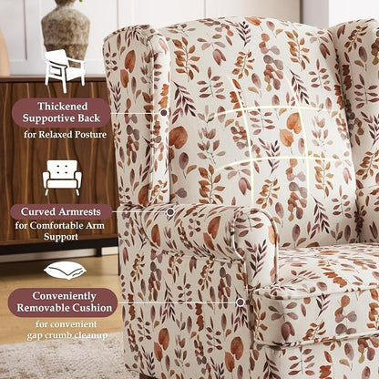EROMMY Floral Accent Chair, Comfortable High Back Upholstered Armchair with Solid Wood Legs, Leisure Single Sofa Chair for Living Room, Home Office, Bedroom, Orange Floral
