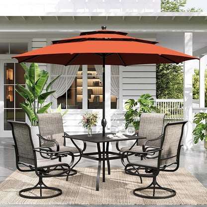 Sophia & William Outdoor Dining Set with Umbrella for 4 Person, Include 4 x Swivel Patio Chairs, 1 x Classic Metal Table and 10ft Orange Red Patio Umbrella (No Umbrella Base) for Deck Garden Backyard