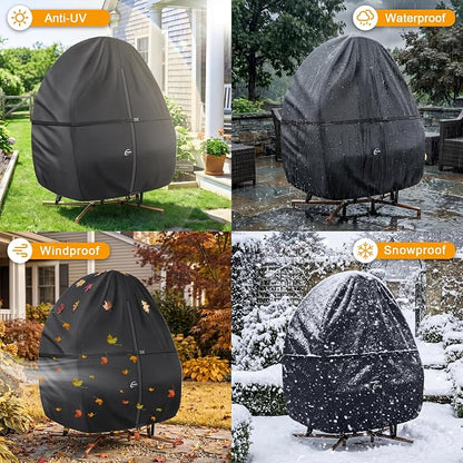 Kipiea Patio Egg Chair Covers Waterproof, 500D Upgraded Outdoor Hanging Egg Chair Covers with Waterproof Zipper, Double Seat Swing Egg Chair Cover, Windproof, Anti-UV, No Tears (Up to 80" W x 91" H)