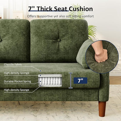 Vipbear 48" Loveseat Sofa,Modern Small Couches for Small Spaces,Green Chenille Love Seat Couch for Living Room,Bedroom,Apartment,Office,Deep Seat,Throw Pillow,Side Pockets,Curved Armrest