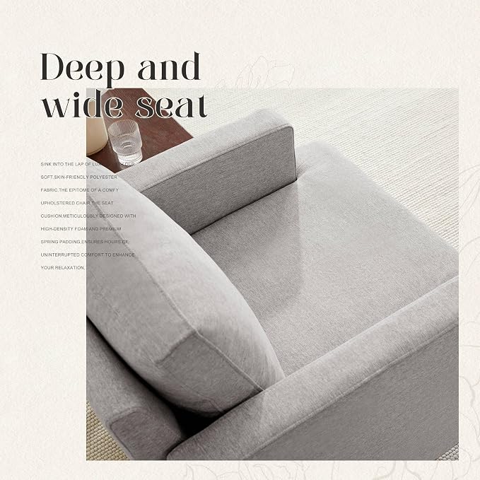 Weture Mid-Century Accent Chair,Modern Linen Fabric Armchair for Living Room,Comfy Upholstered Reading Accent Chairs for Bedroom,Single Sofa Chair with Wood Legs (Light Grey, 2 Pack)