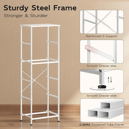 WLIVE Fabric Dresser, 5-Drawer Tall Dressers for Bedroom, Storage Dresser Organizer with Fabric Bins, Wood Top, Sturdy Steel Frame, Chest of Drawers for Closet, Hallway, White