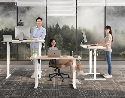Electric Standing Desk,40x24 Inches Adjustable Height Stand up Desk, Sit Stand Home Office Desk with Splice Board, 3 Preset Heights,Equipped with Hooks,Ergonomic Computer Workstation，Nature