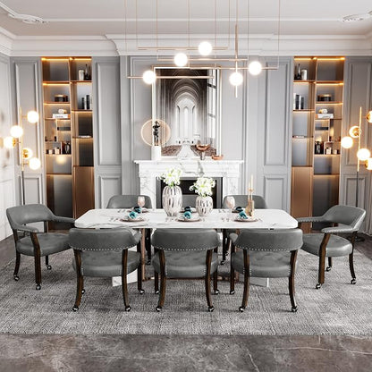 LEEMTORIG Set of 6 Large Dining Chairs with Casters and Arms, Rolling Dining Chairs with Wheels, Poker Table Chair, Boss Caption's Chair, 26"D x 25.2"W x 31.5"H, Espresso Legs & Dark Grey, XXY-1910-DG