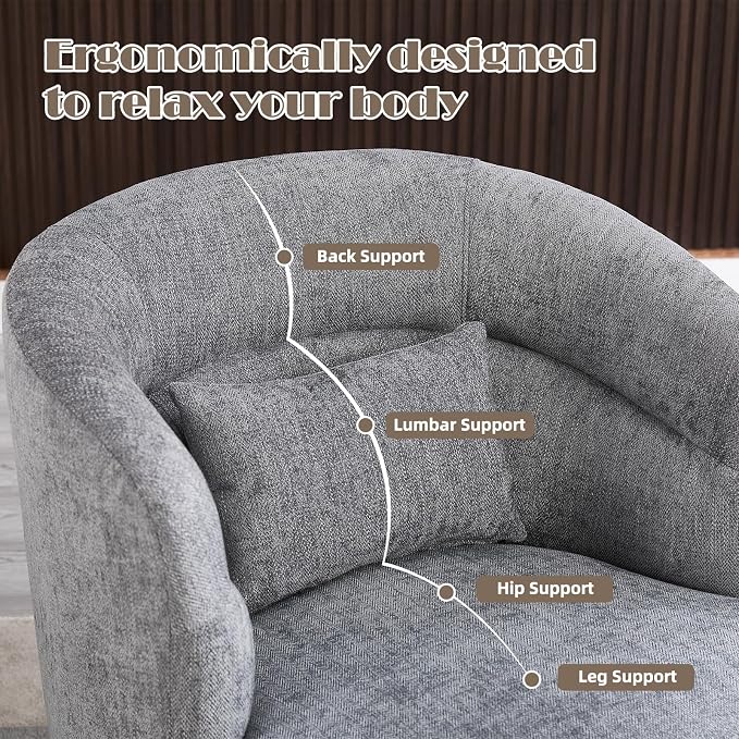 CANMOV Swivel Accent Chair Set of 2, 360 Degree Round Swivel Barrel Chair with Pillow, Upholstered Comfy Barrel Armchair Single Club Sofa Chair for Living Room, Bedroom, Reading Room,Dark Grey