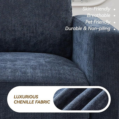 110.6" L Shaped Sectional Sofa, Modular Cloud Deep Seat Couch with Movable Ottoman, Oversized Thicked 4-Seats Sofas for Living Room, Chenille Blue