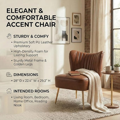DUOMAY Modern Accent Chair Set of 2 PU Leather Slipper Chair Wingback Side Chair for Living Room Bedroom Entryway Small Corner Chair for Space Saving, Brown