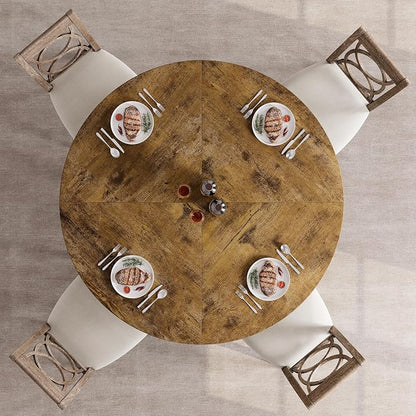 GAOMON 47 Inch Round Dining Table for 4-6 People, Circle Dinner Table with Wooden Cross Pedestal Base, Farmhouse Kitchen Furniture for Dining Room, Living Room, Kitchen (Table Only) - Rustic Brown