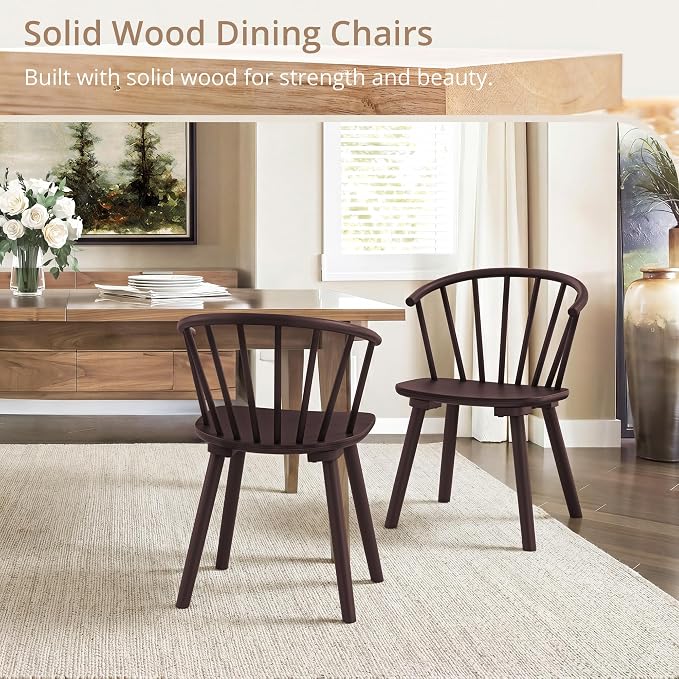 LUE BONA Espresso Dining Chairs Set of 8, Farmhouse Wood Dining Chairs with Semicircular Backrest, Spindle Dining Chair for Kitchen and Dining Room, 18 Inch