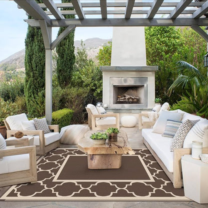 GENIMO 4 ' x 6 ' Outdoor Rug for Patio Clearance, Waterproof Indoor Outdoor Plastic Straw Rugs Carpet, Reversible Outside Area Rv Mat for Camping, Balcony Porch, Deck, Picnic, Beach (Coffee & Beige)
