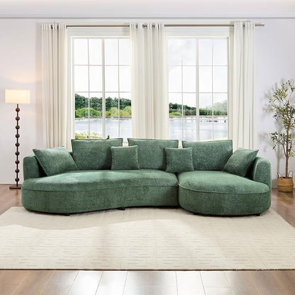 KEIKI 125" Luxury Curved Boucle Sectional Sofa with Right Chaise, Upholstered Modern Style Oversized 5-Seater Couch with Thickened Seat Cushions, Easy Assembly, for Apartment, Living Room, Green