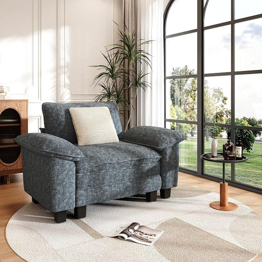 PHI VILLA Oversized Single Sofa Chair, 1 Seater Comfy Sofa with Deep Seat for Reading Nook Bedroom Small Spaces, Chenille Fabric, Dark Cyan