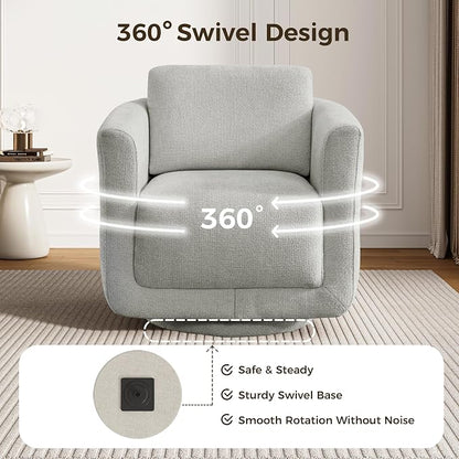 Swivel Accent Chair, 360° Barrel Chair with Solid Wood Frame & Removable Ergonomic Support Back Cushion, Fully Assembled Chenille Armchair for Living Room & Bedroom, Gray