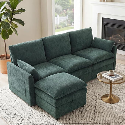 Iroomy 25" Chenille Ottoman, 9.5" Thick Cushion, Upholstered Footrest Modern Footstool & Bench for Living Room, Bedroom, Green