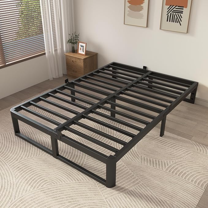 ZTH Queen Size Metal Platform Bed Frame 12 in, No Box Spring Needed, Black | Heavy duty support, Underbed storage, Noise-free design, Anti-slip clips, Rounded legs, Easy assembly, Headboard compatible