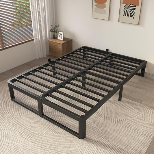 ZTH Queen Size Metal Platform Bed Frame 12 in, No Box Spring Needed, Black | Heavy duty support, Underbed storage, Noise-free design, Anti-slip clips, Rounded legs, Easy assembly, Headboard compatible