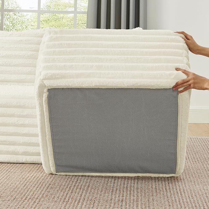 127" U-Shaped Symmetrical Cloud Sectional Couch Oversized Modular Compressed Boneless Sectional Sofa with Ottoman Chaise Lounges & Console, Fluffy Corduroy Corner Foam Sofa
