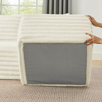 127" U-Shaped Symmetrical Cloud Sectional Couch Oversized Modular Compressed Boneless Sectional Sofa with Ottoman Chaise Lounges & Console, Fluffy Corduroy Corner Foam Sofa