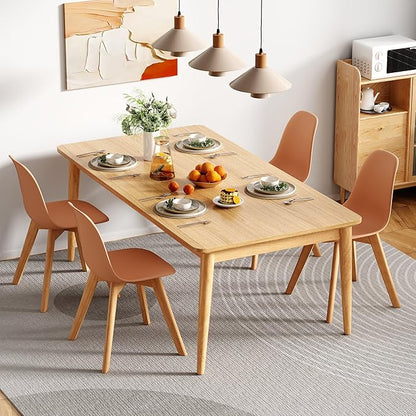 VECELO Dining Chairs Set of 4, Mid-Century Modern Kitchen & Dining Room Chairs, Molded Plastic Seat & Back, Solid Wood Legs, Armless, Non-Slip Feet, Orange